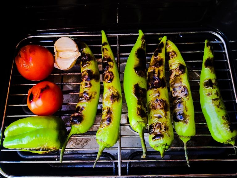 Grilling peppers Tunisian grilled salad Slata Mechouia